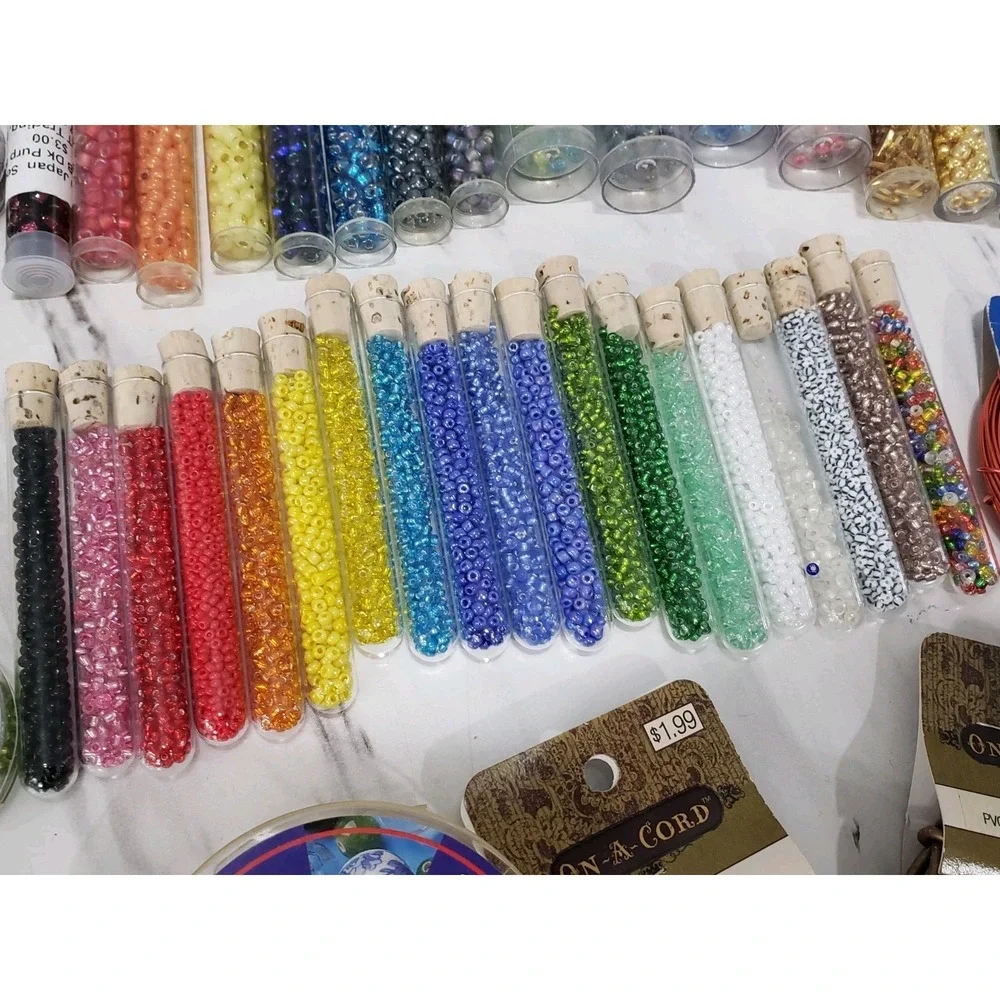 LARGE GLASS SEAD BEAD LOT Czech Japanese Blue Moon Craft Wire Jewelry cord - Picture 2 of 16